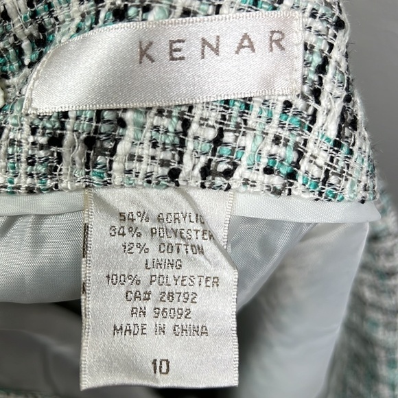 NWT Kenar Tweed Skirt 10 Black White Teal Mint Boot Skirt Fall Winter - Picture 6 of 9